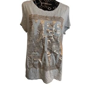 Gray T-Shirt with Gold Yes I Can Graphic Top Casual Everyday‎ Tee